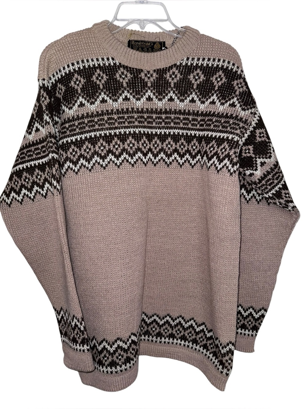 NWT Nordstrikk Nordic-Pattern Crewneck Sweater - Taupe Mens xl vintage